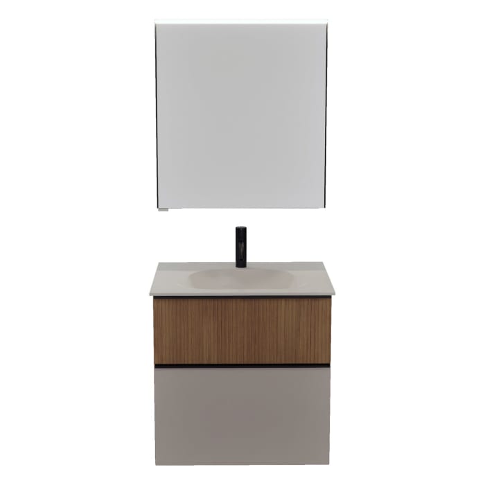 burgbad Fiumo 2.0 Badmöbelset 62 cm mit Waschtisch mit Unterschrank mit Griff G0200 und Spiegelschrank