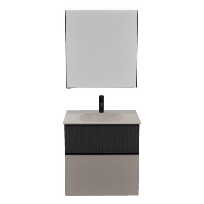 burgbad Fiumo 2.0 Badmöbelset 62 cm mit Waschtisch mit Unterschrank mit Griff G0200 und Spiegelschrank