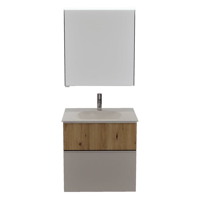 burgbad Fiumo 2.0 Badmöbelset 62 cm mit Waschtisch mit Unterschrank mit Griff G0146 und Spiegelschrank