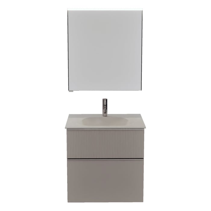 burgbad Fiumo 2.0 Badmöbelset 62 cm mit Waschtisch mit Unterschrank mit Griff G0146 und Spiegelschrank