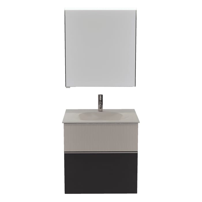 burgbad Fiumo 2.0 Badmöbelset 62 cm mit Waschtisch mit Unterschrank mit Griff G0146 und Spiegelschrank