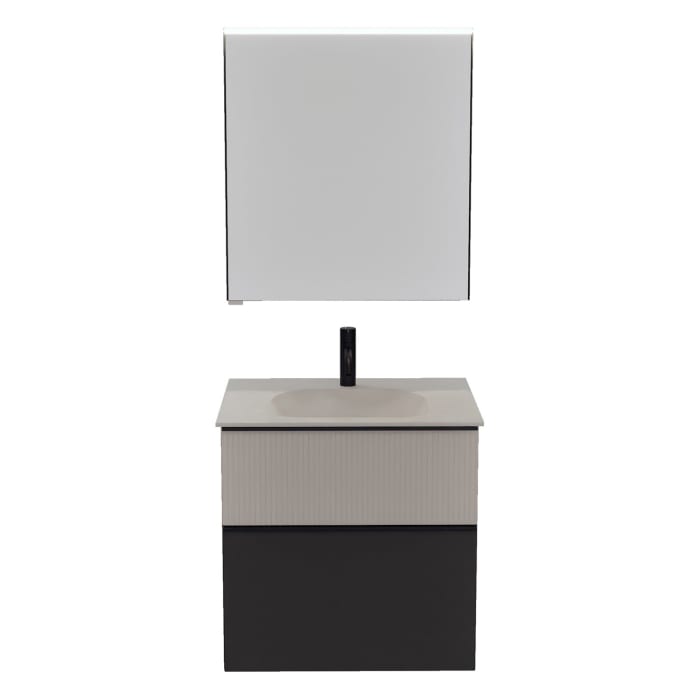 burgbad Fiumo 2.0 Badmöbelset 62 cm mit Waschtisch mit Unterschrank mit Griff G0200 und Spiegelschrank