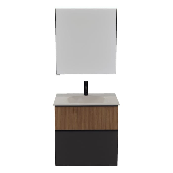 burgbad Fiumo 2.0 Badmöbelset 62 cm mit Waschtisch mit Unterschrank mit Griff G0200 und Spiegelschrank