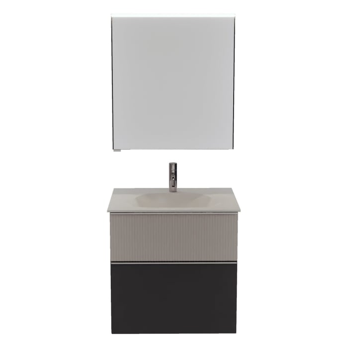 burgbad Fiumo 2.0 Badmöbelset 62 cm mit Waschtisch mit Unterschrank mit Griff G0146 und Spiegelschrank