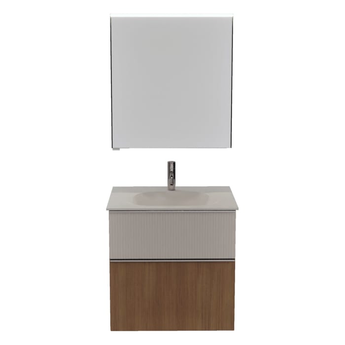 burgbad Fiumo 2.0 Badmöbelset 62 cm mit Waschtisch mit Unterschrank mit Griff G0146 und Spiegelschrank