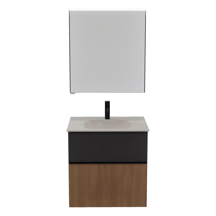 burgbad Fiumo 2.0 Badmöbelset 62 cm mit Waschtisch mit Unterschrank mit Griff G0200 und Spiegelschrank