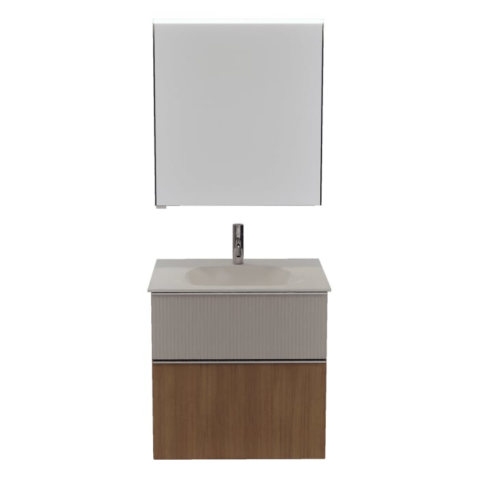 burgbad Fiumo 2.0 Badmöbelset 62 cm mit Waschtisch mit Unterschrank mit Griff G0146 und Spiegelschrank