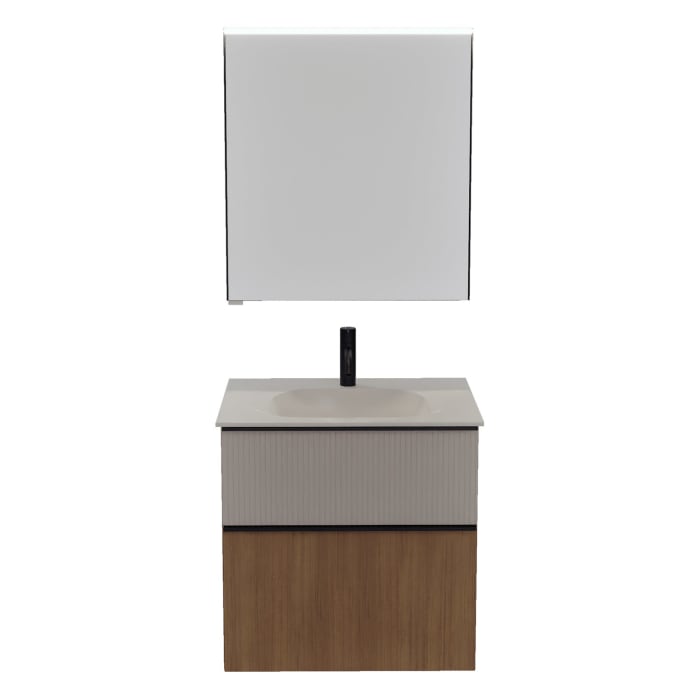 burgbad Fiumo 2.0 Badmöbelset 62 cm mit Waschtisch mit Unterschrank mit Griff G0200 und Spiegelschrank