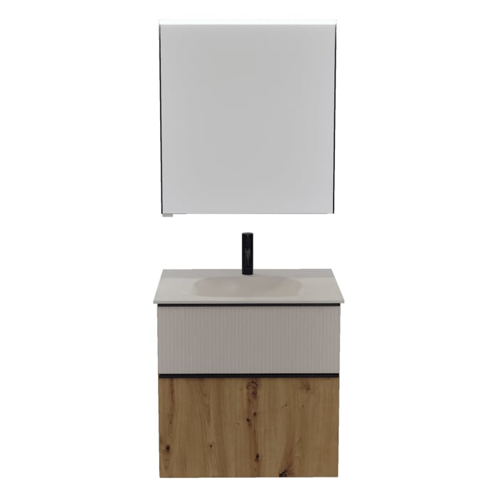 burgbad Fiumo 2.0 Badmöbelset 62 cm mit Waschtisch mit Unterschrank mit Griff G0200 und Spiegelschrank