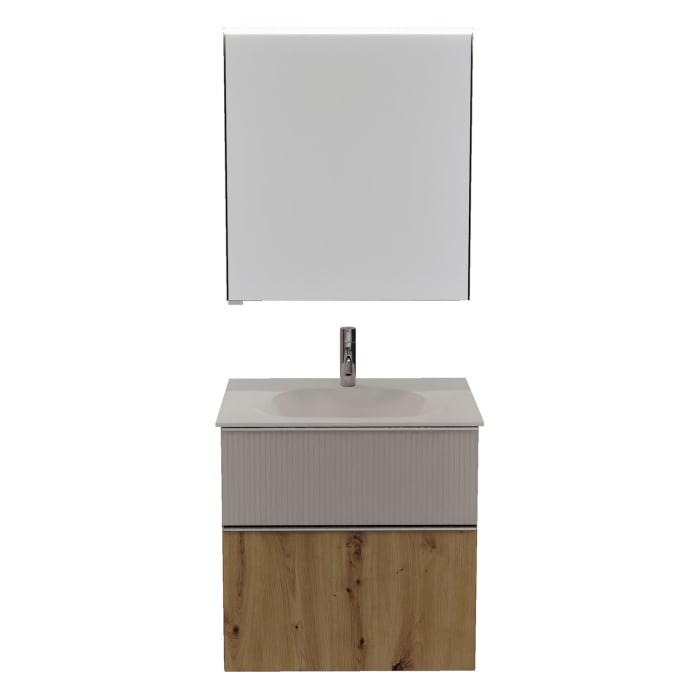 burgbad Fiumo 2.0 Badmöbelset 62 cm mit Waschtisch mit Unterschrank mit Griff G0146 und Spiegelschrank