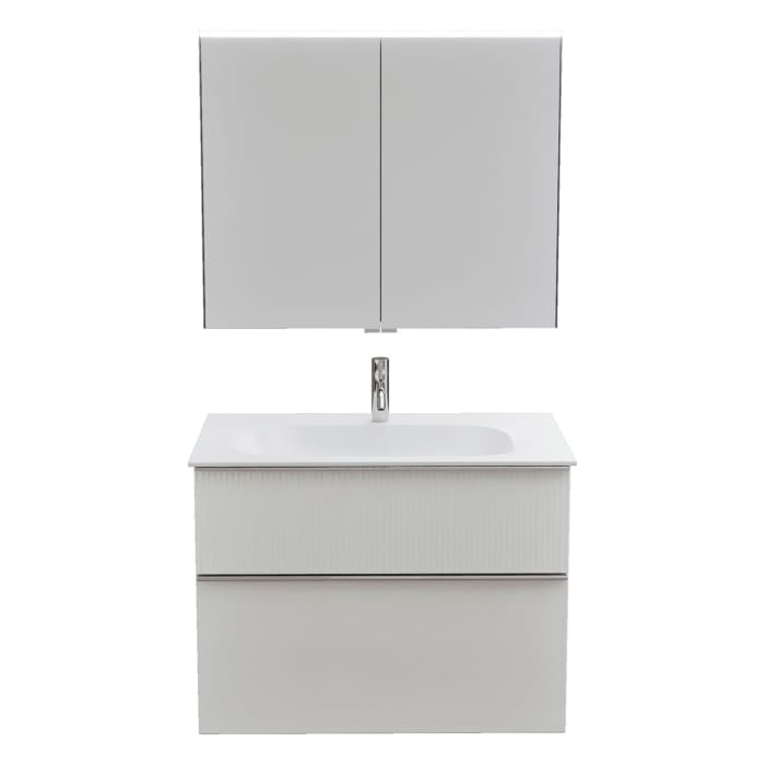 burgbad Fiumo 2.0 Badmöbelset 82 cm mit Waschtisch mit Unterschrank mit Griff G0146 und Spiegelschrank