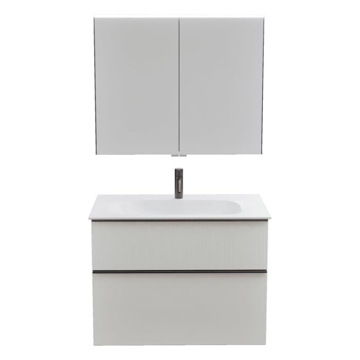 burgbad Fiumo 2.0 Badmöbelset 82 cm mit Waschtisch mit Unterschrank mit Griff G0200 und Spiegelschrank