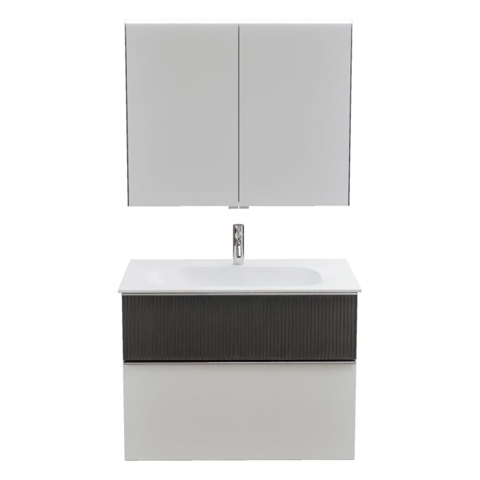 burgbad Fiumo 2.0 Badmöbelset 82 cm mit Waschtisch mit Unterschrank mit Griff G0146 und Spiegelschrank