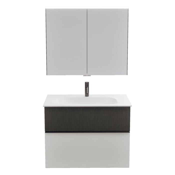 burgbad Fiumo 2.0 Badmöbelset 82 cm mit Waschtisch mit Unterschrank mit Griff G0200 und Spiegelschrank