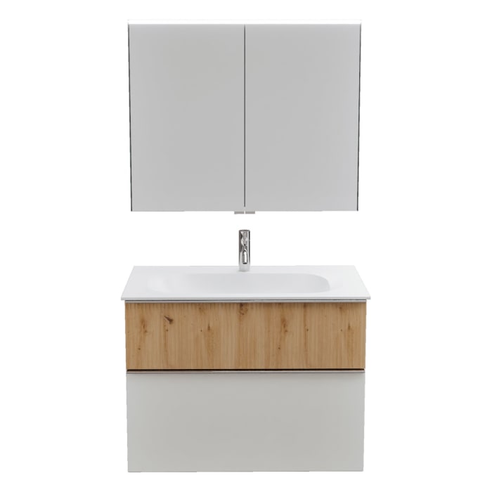 burgbad Fiumo 2.0 Badmöbelset 82 cm mit Waschtisch mit Unterschrank mit Griff G0146 und Spiegelschrank