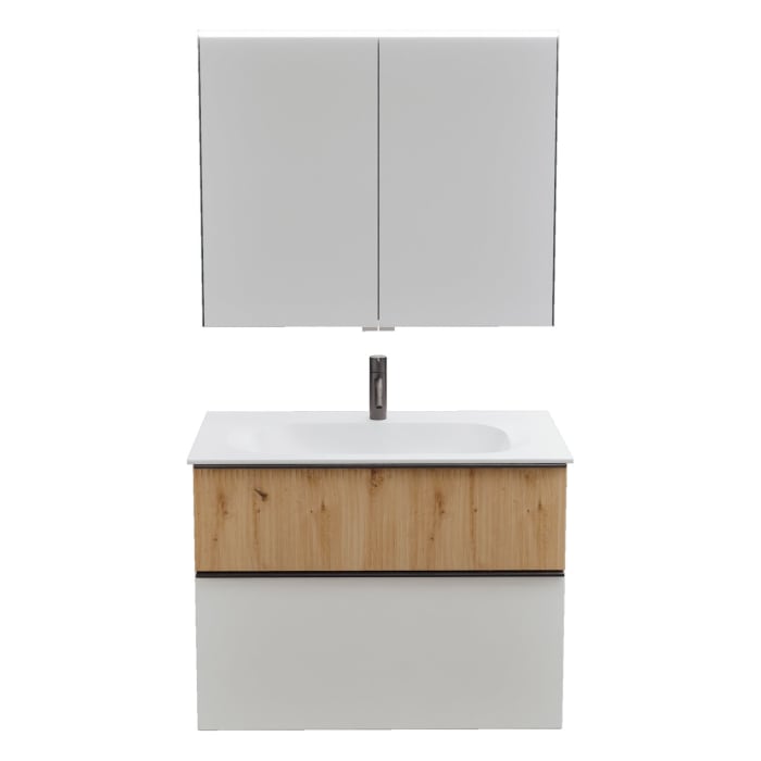 burgbad Fiumo 2.0 Badmöbelset 82 cm mit Waschtisch mit Unterschrank mit Griff G0200 und Spiegelschrank