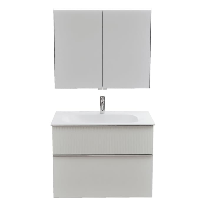 burgbad Fiumo 2.0 Badmöbelset 82 cm mit Waschtisch mit Unterschrank mit Griff G0146 und Spiegelschrank