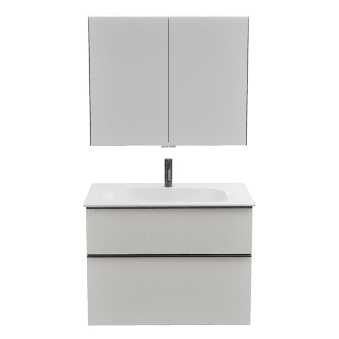 burgbad Fiumo 2.0 Badmöbelset 82 cm mit Waschtisch mit Unterschrank mit Griff G0200 und Spiegelschrank