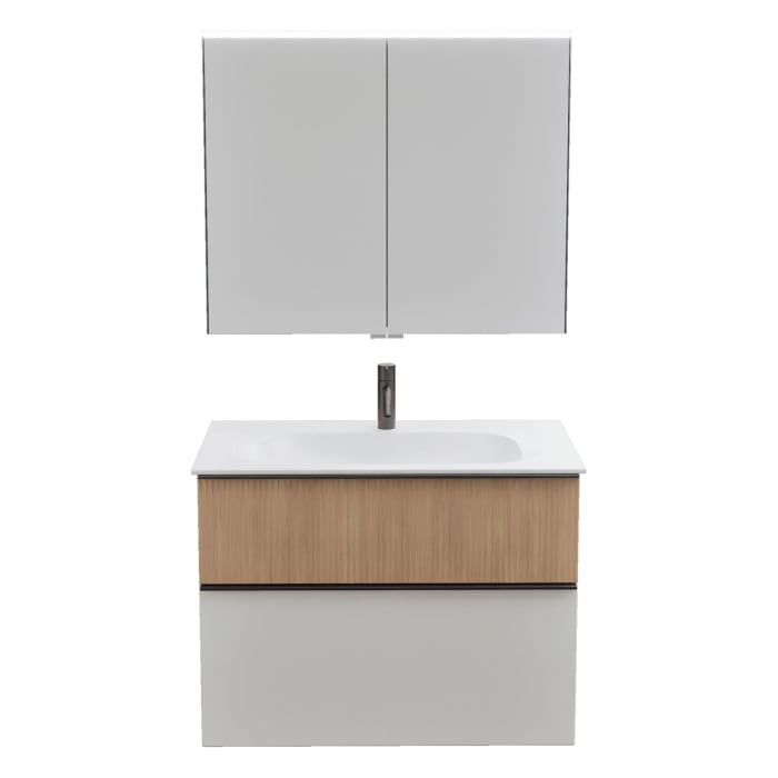 burgbad Fiumo 2.0 Badmöbelset 82 cm mit Waschtisch mit Unterschrank mit Griff G0200 und Spiegelschrank