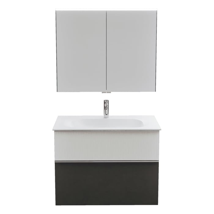 burgbad Fiumo 2.0 Badmöbelset 82 cm mit Waschtisch mit Unterschrank mit Griff G0146 und Spiegelschrank