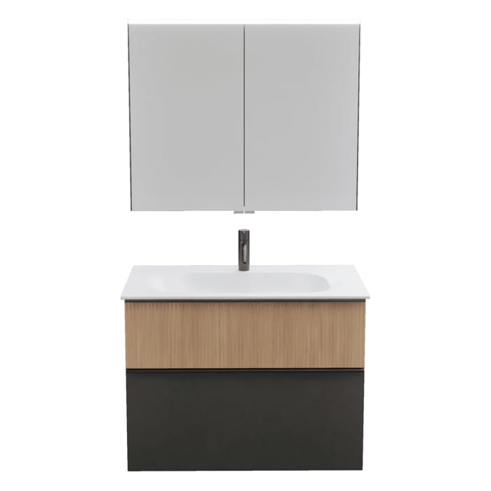 burgbad Fiumo 2.0 Badmöbelset 82 cm mit Waschtisch mit Unterschrank mit Griff G0200 und Spiegelschrank