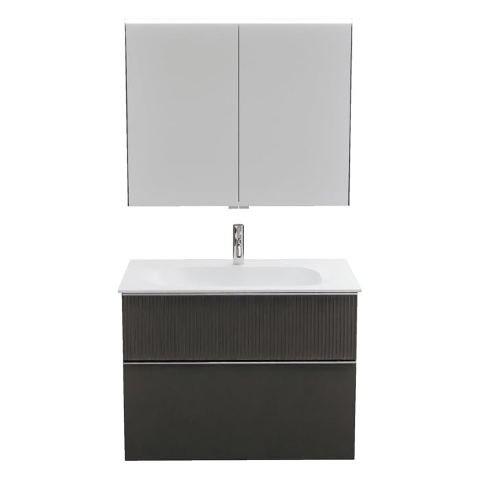 burgbad Fiumo 2.0 Badmöbelset 82 cm mit Waschtisch mit Unterschrank mit Griff G0146 und Spiegelschrank