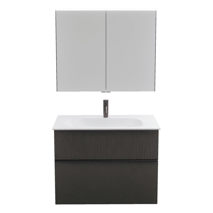 burgbad Fiumo 2.0 Badmöbelset 82 cm mit Waschtisch mit Unterschrank mit Griff G0200 und Spiegelschrank