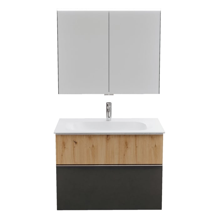 burgbad Fiumo 2.0 Badmöbelset 82 cm mit Waschtisch mit Unterschrank mit Griff G0146 und Spiegelschrank