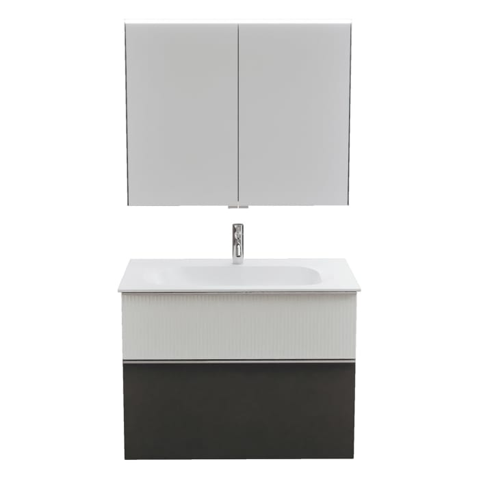 burgbad Fiumo 2.0 Badmöbelset 82 cm mit Waschtisch mit Unterschrank mit Griff G0146 und Spiegelschrank