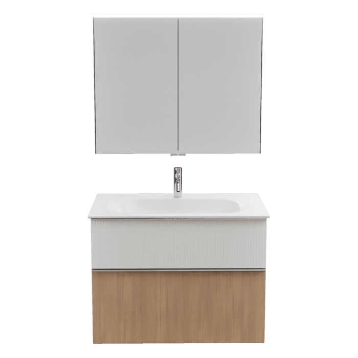 burgbad Fiumo 2.0 Badmöbelset 82 cm mit Waschtisch mit Unterschrank mit Griff G0146 und Spiegelschrank