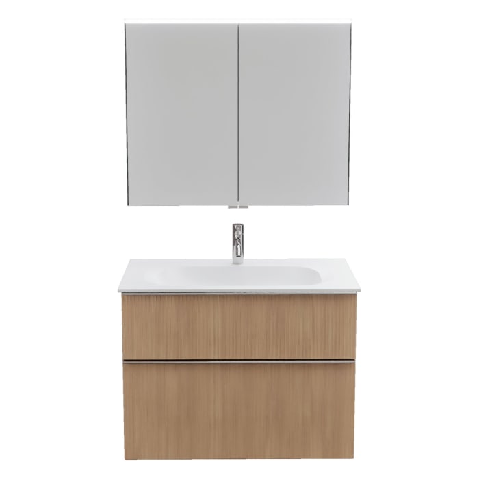 burgbad Fiumo 2.0 Badmöbelset 82 cm mit Waschtisch mit Unterschrank mit Griff G0146 und Spiegelschrank