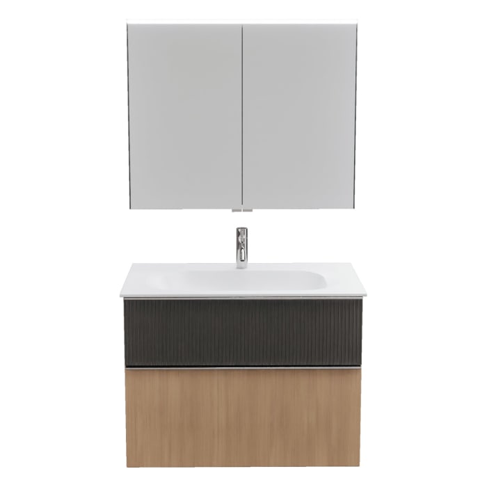 burgbad Fiumo 2.0 Badmöbelset 82 cm mit Waschtisch mit Unterschrank mit Griff G0146 und Spiegelschrank