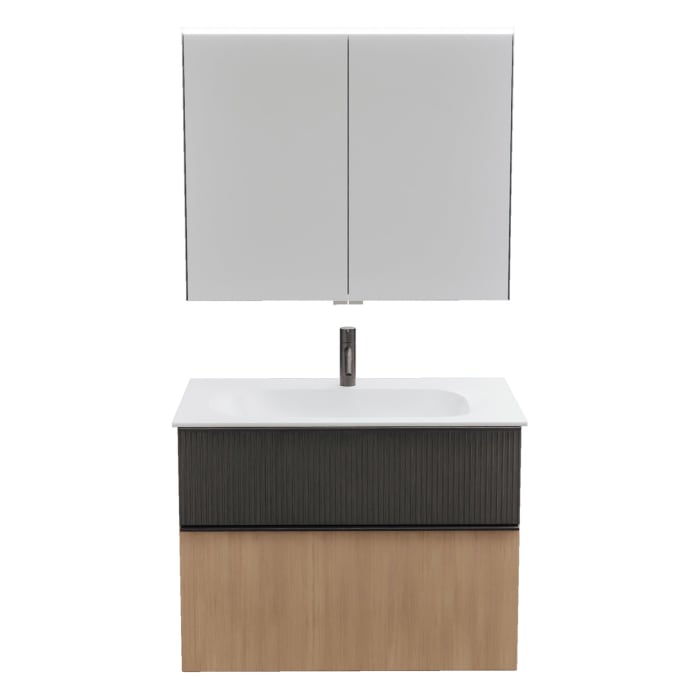 burgbad Fiumo 2.0 Badmöbelset 82 cm mit Waschtisch mit Unterschrank mit Griff G0200 und Spiegelschrank