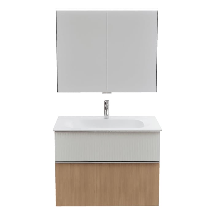 burgbad Fiumo 2.0 Badmöbelset 82 cm mit Waschtisch mit Unterschrank mit Griff G0146 und Spiegelschrank