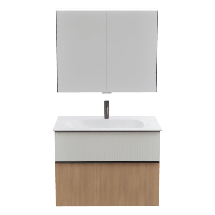 burgbad Fiumo 2.0 Badmöbelset 82 cm mit Waschtisch mit Unterschrank mit Griff G0200 und Spiegelschrank