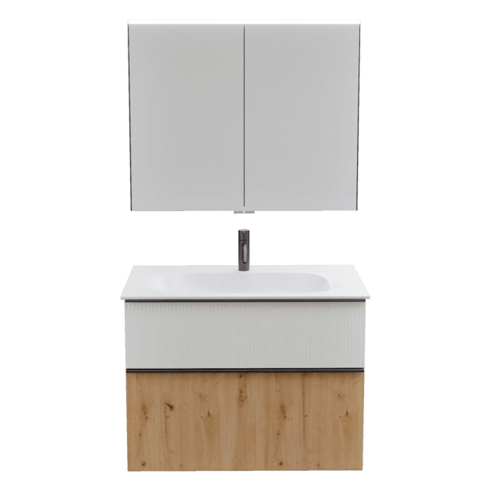 burgbad Fiumo 2.0 Badmöbelset 82 cm mit Waschtisch mit Unterschrank mit Griff G0200 und Spiegelschrank