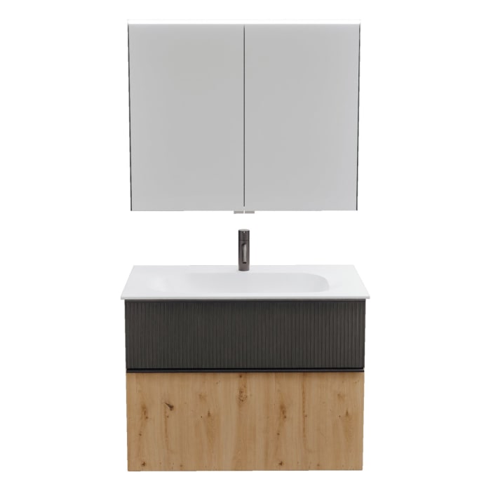 burgbad Fiumo 2.0 Badmöbelset 82 cm mit Waschtisch mit Unterschrank mit Griff G0200 und Spiegelschrank