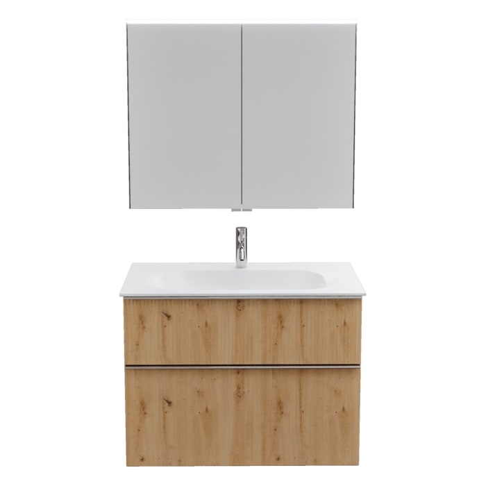 burgbad Fiumo 2.0 Badmöbelset 82 cm mit Waschtisch mit Unterschrank mit Griff G0146 und Spiegelschrank