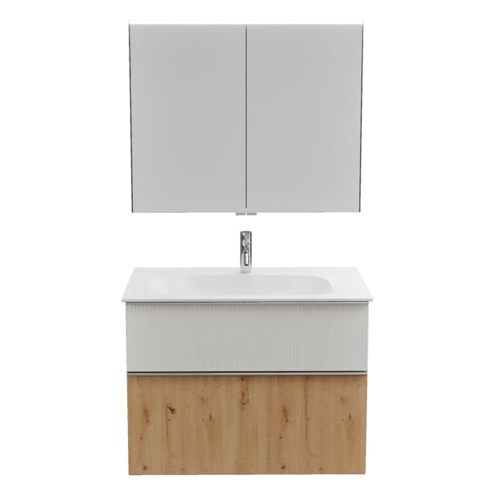 burgbad Fiumo 2.0 Badmöbelset 82 cm mit Waschtisch mit Unterschrank mit Griff G0146 und Spiegelschrank