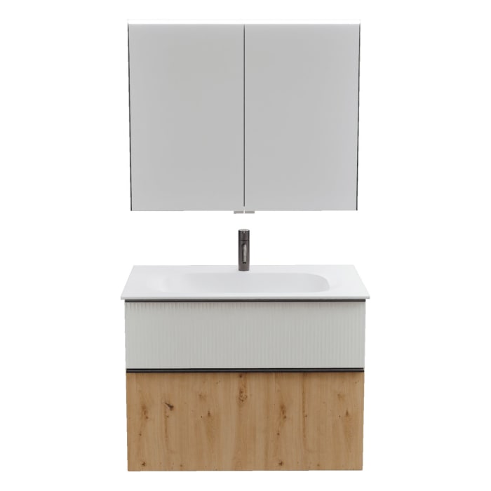 burgbad Fiumo 2.0 Badmöbelset 82 cm mit Waschtisch mit Unterschrank mit Griff G0200 und Spiegelschrank