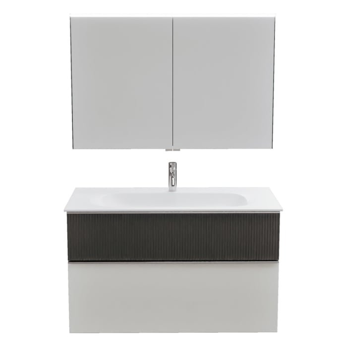 burgbad Fiumo 2.0 Badmöbelset 102 cm mit Waschtisch mit Unterschrank mit Griff G0146 und Spiegelschrank