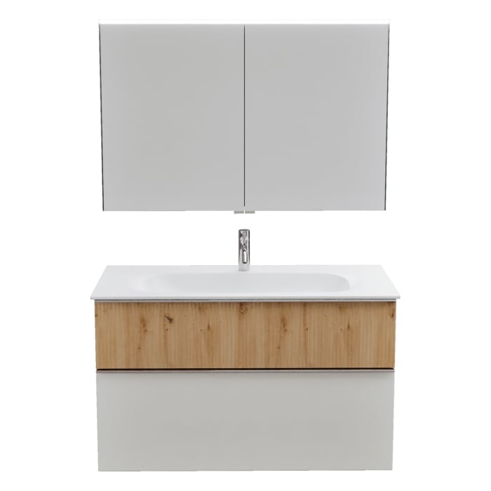 burgbad Fiumo 2.0 Badmöbelset 102 cm mit Waschtisch mit Unterschrank mit Griff G0146 und Spiegelschrank