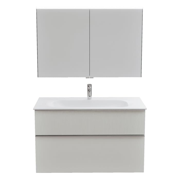 burgbad Fiumo 2.0 Badmöbelset 102 cm mit Waschtisch mit Unterschrank mit Griff G0146 und Spiegelschrank