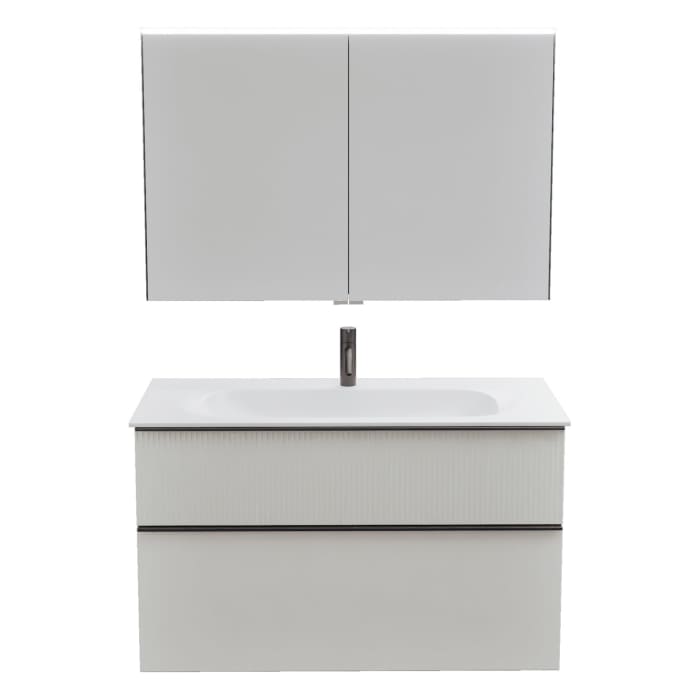 burgbad Fiumo 2.0 Badmöbelset 102 cm mit Waschtisch mit Unterschrank mit Griff G0200 und Spiegelschrank