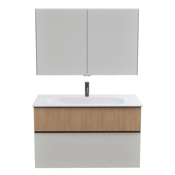 burgbad Fiumo 2.0 Badmöbelset 102 cm mit Waschtisch mit Unterschrank mit Griff G0200 und Spiegelschrank