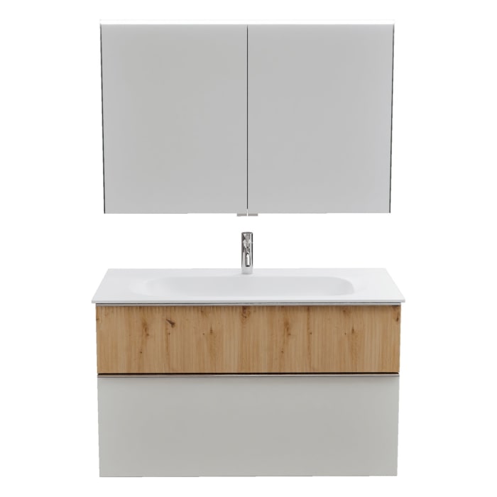 burgbad Fiumo 2.0 Badmöbelset 102 cm mit Waschtisch mit Unterschrank mit Griff G0146 und Spiegelschrank