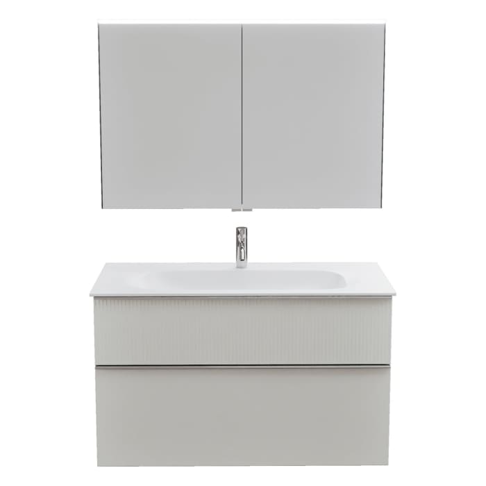 burgbad Fiumo 2.0 Badmöbelset 102 cm mit Waschtisch mit Unterschrank mit Griff G0146 und Spiegelschrank