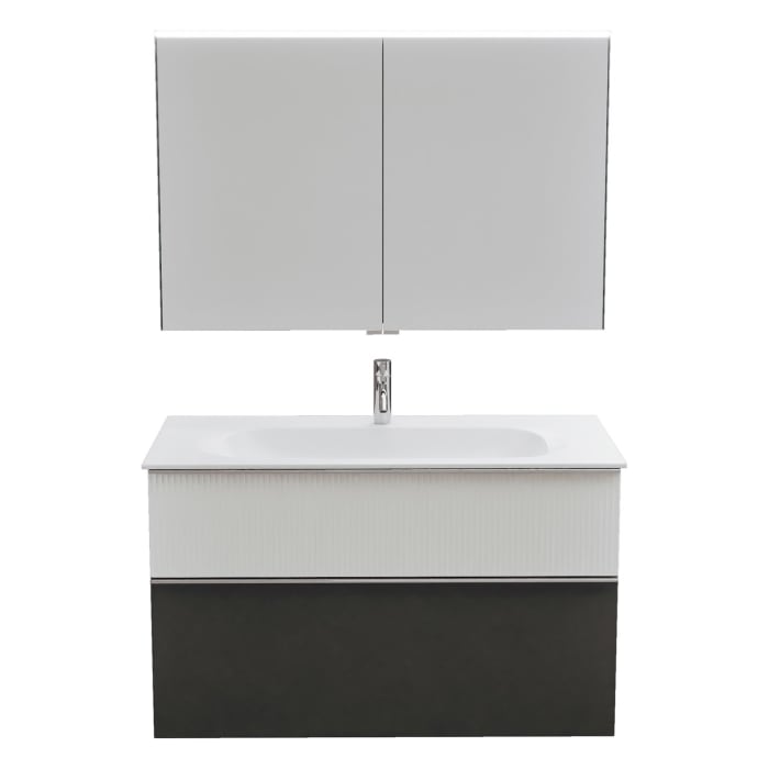 burgbad Fiumo 2.0 Badmöbelset 102 cm mit Waschtisch mit Unterschrank mit Griff G0146 und Spiegelschrank