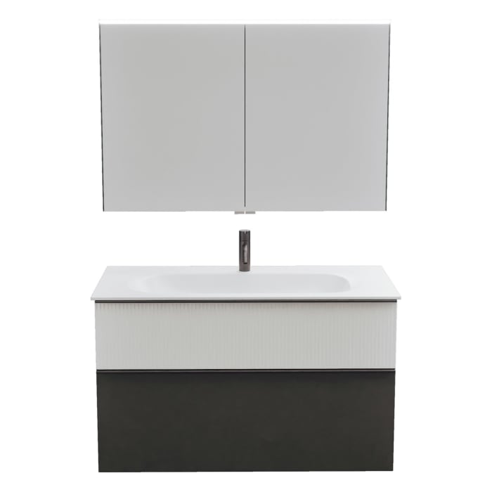 burgbad Fiumo 2.0 Badmöbelset 102 cm mit Waschtisch mit Unterschrank mit Griff G0200 und Spiegelschrank