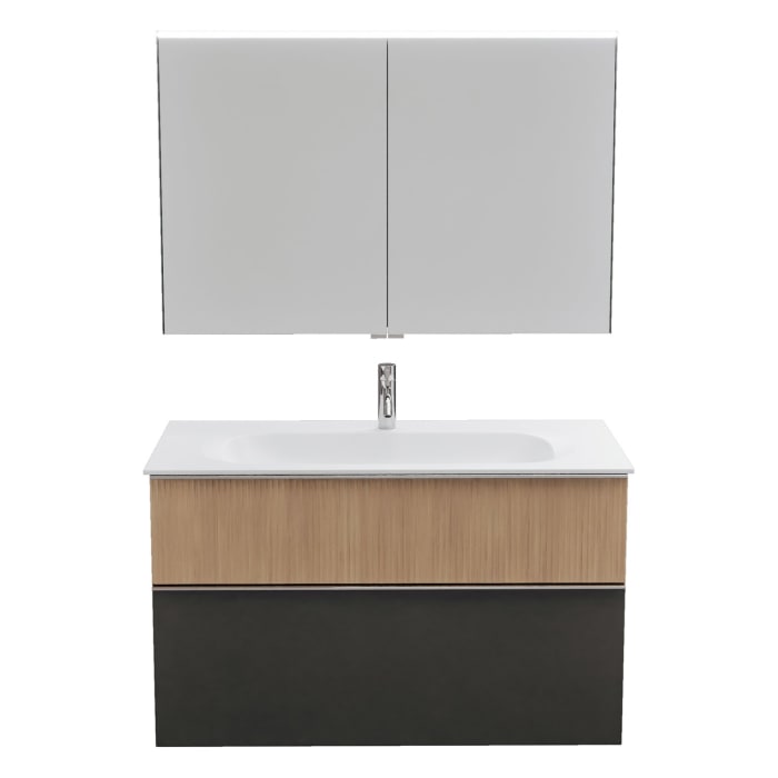 burgbad Fiumo 2.0 Badmöbelset 102 cm mit Waschtisch mit Unterschrank mit Griff G0146 und Spiegelschrank